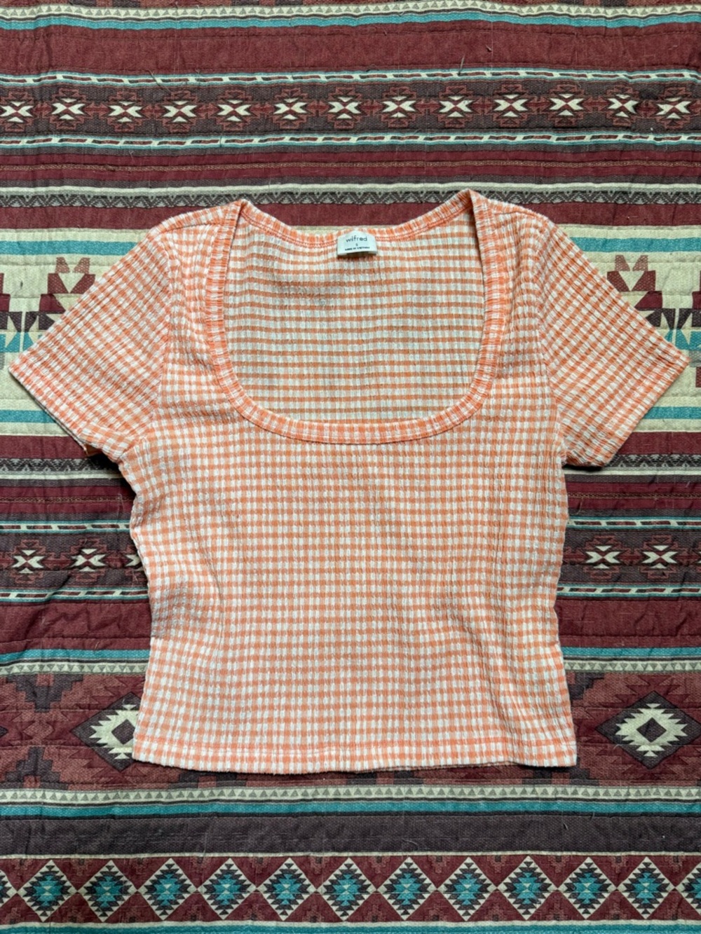 Wilfred Orange Gingham Scoop Neck Crop Top size small